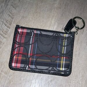 (Bin 4)  Coach, plaid wallet w/ key chain ring, Size OS